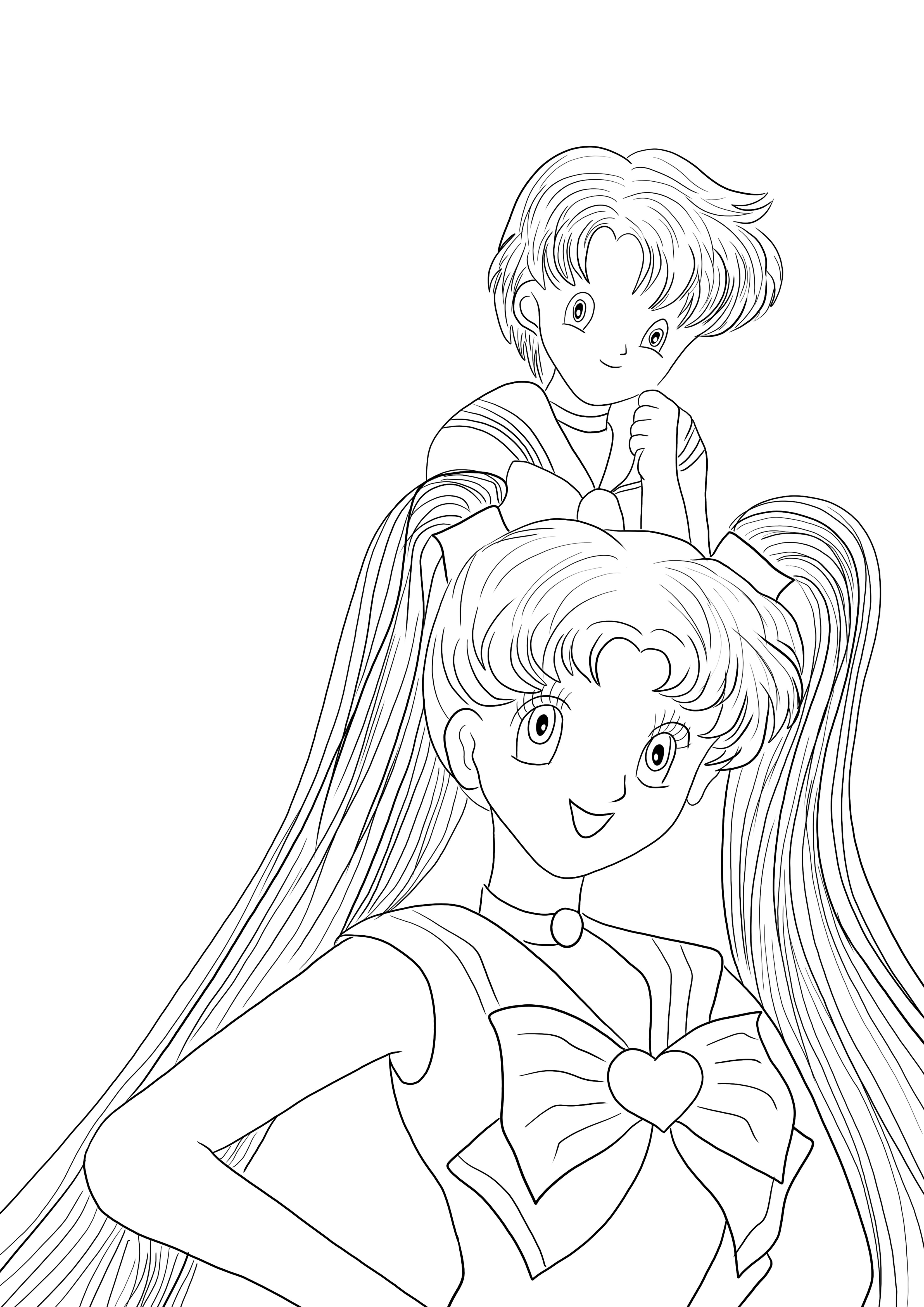 İşte çocuklar tarafından boyamak için ücretsiz olarak indirilebilen Sailor Moon Girls boyama sayfası