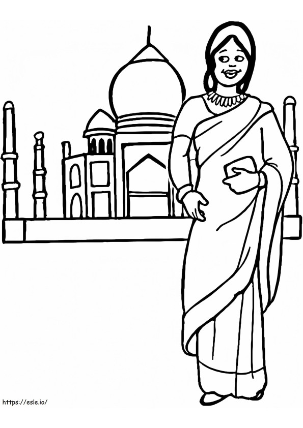 Donna indiana e Taj Mahal da colorare