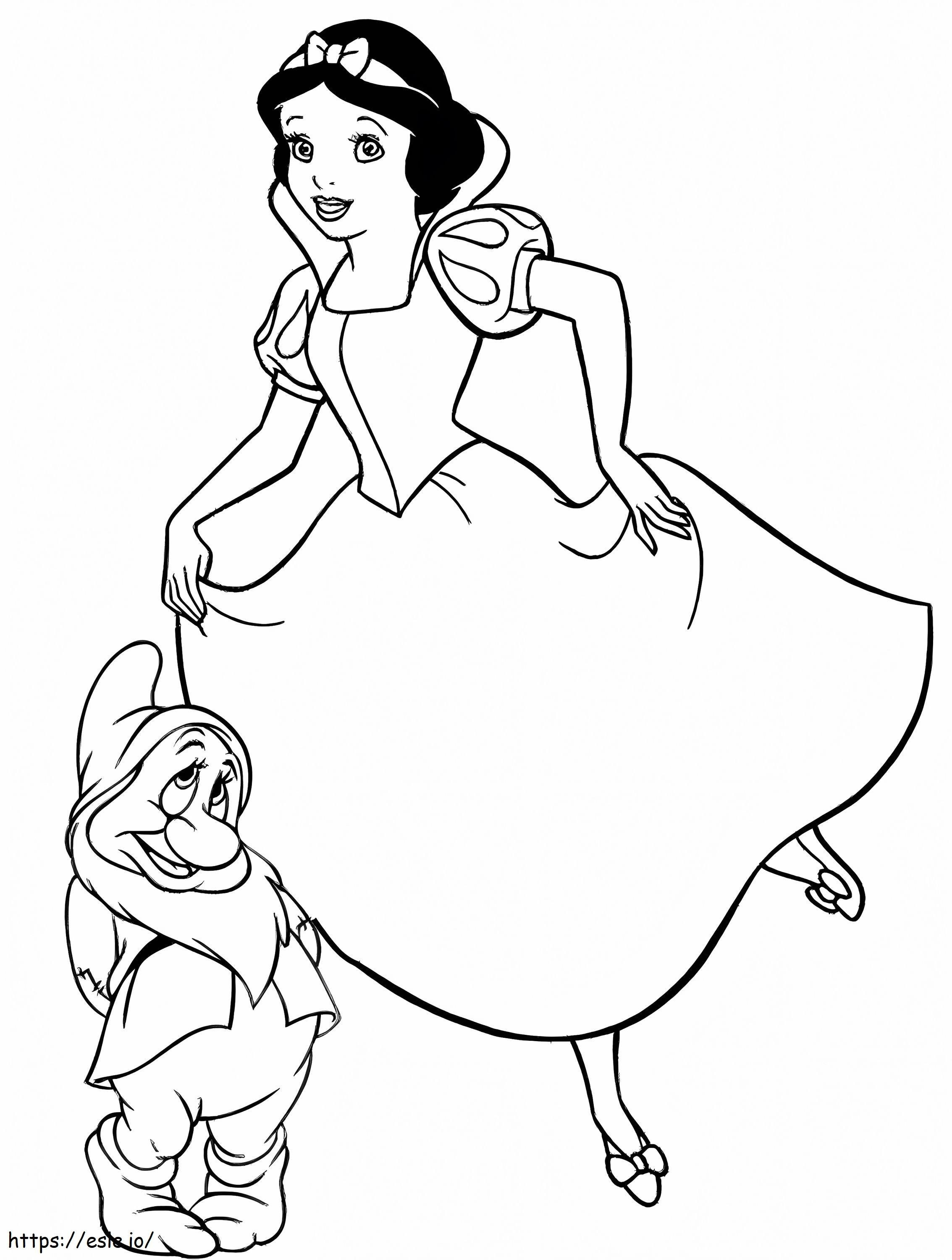 Coloriage princesse avec nain à imprimer dessin