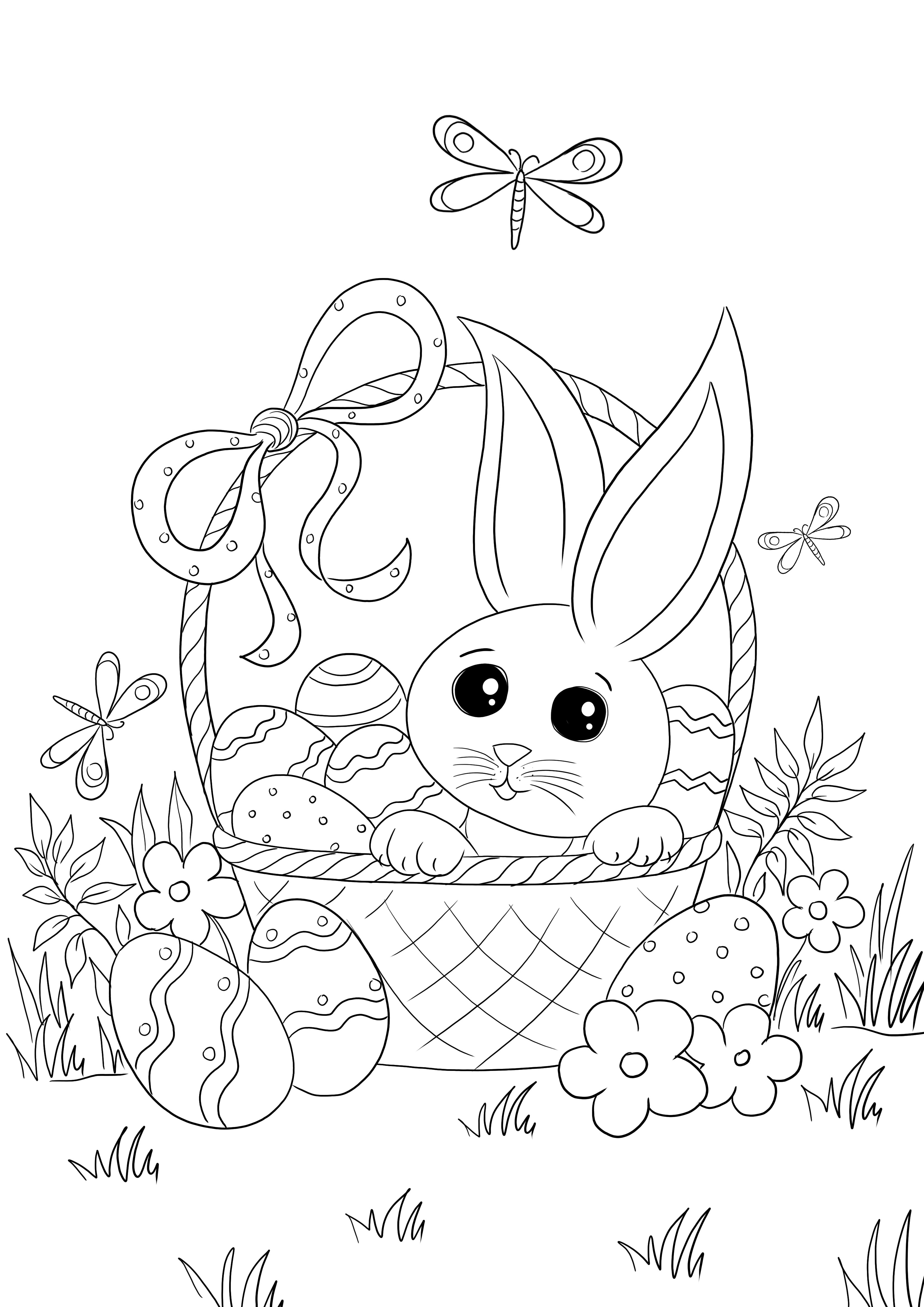Easter Basket en Bunny gratis downloaden en kleuren kleurplaat