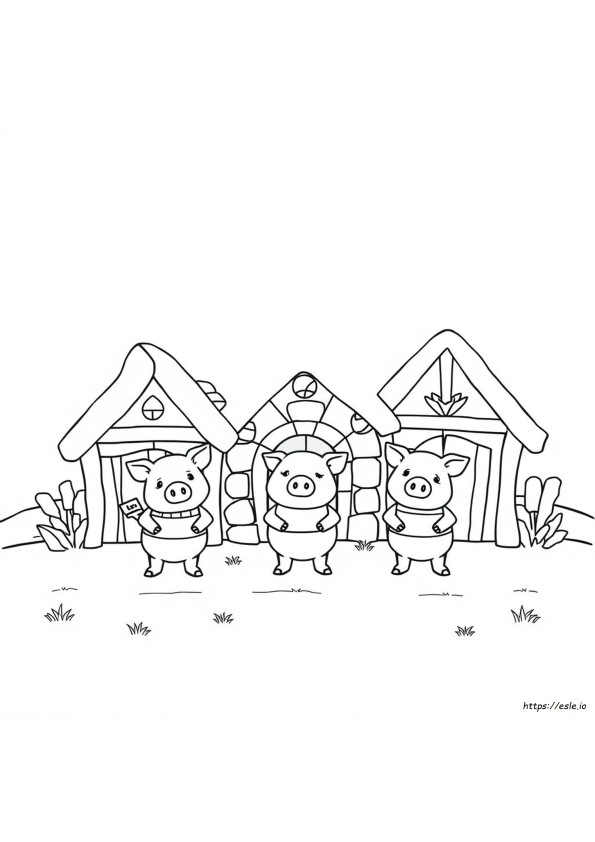 Tiga Rumah Babi Kecil Halaman Mewarnai