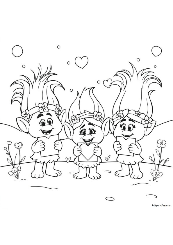 Trolls Valentines Coloring Pages