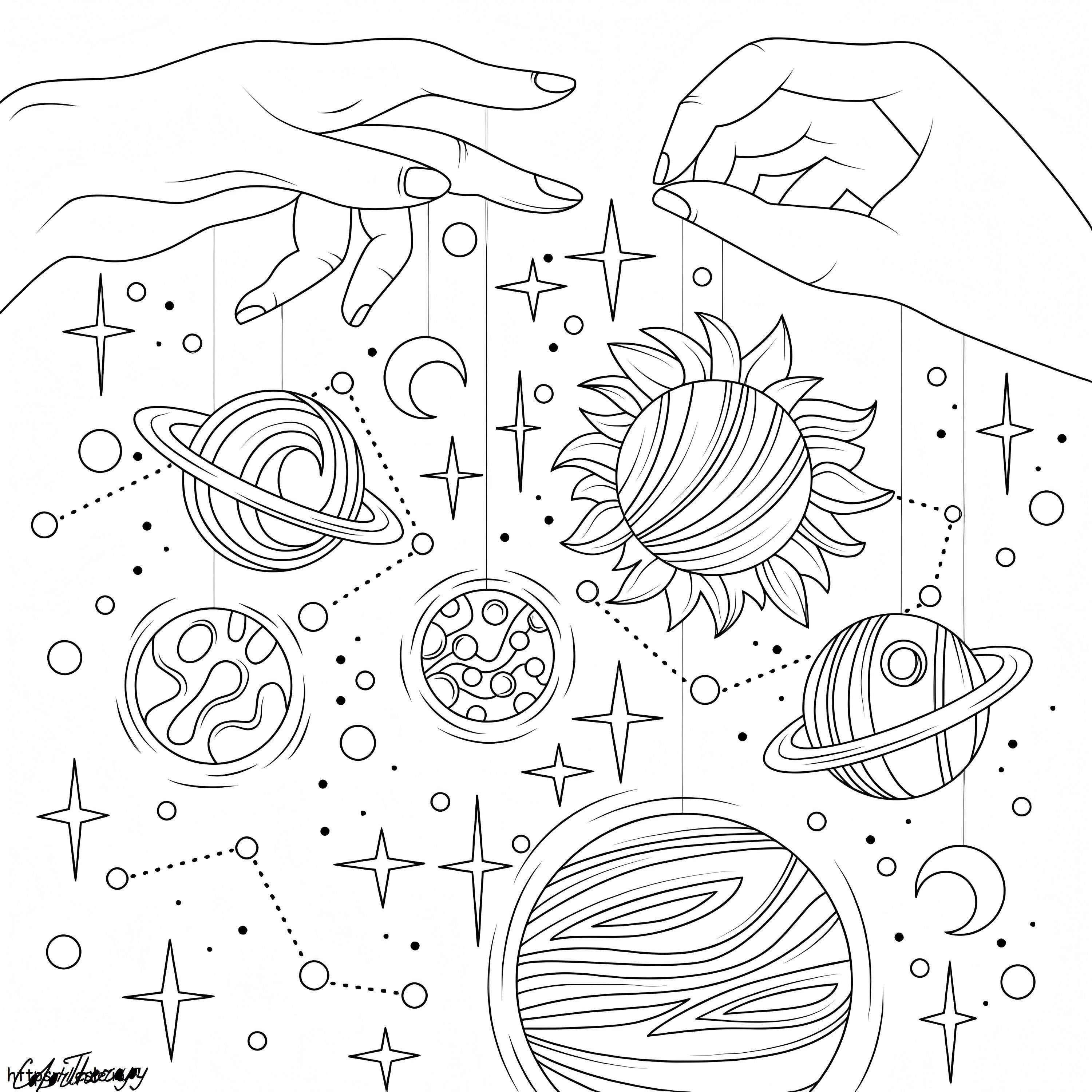 VSCO Girl Stars And Planet coloring page