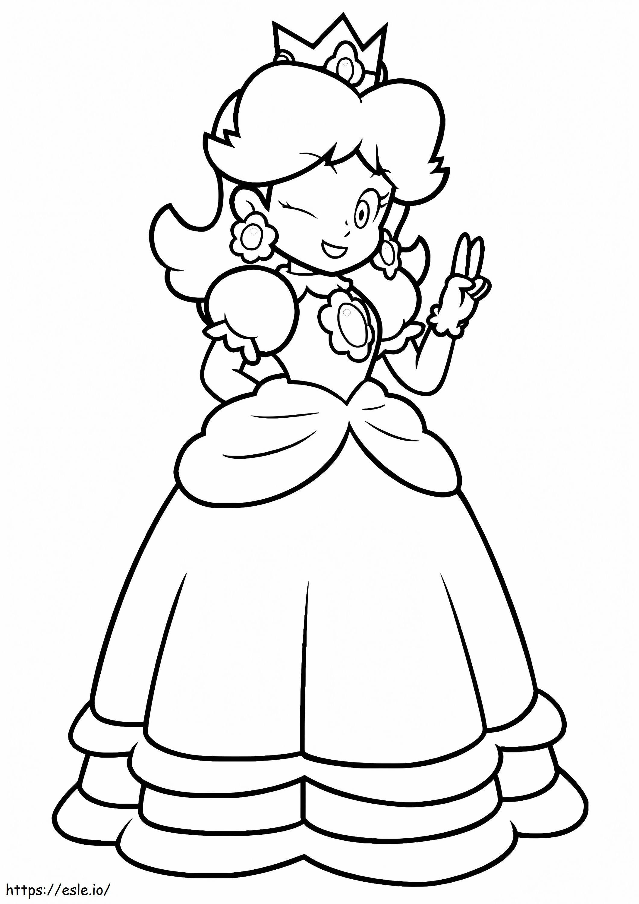 Coloriage  La princesse heureuse Peach A4 à imprimer dessin