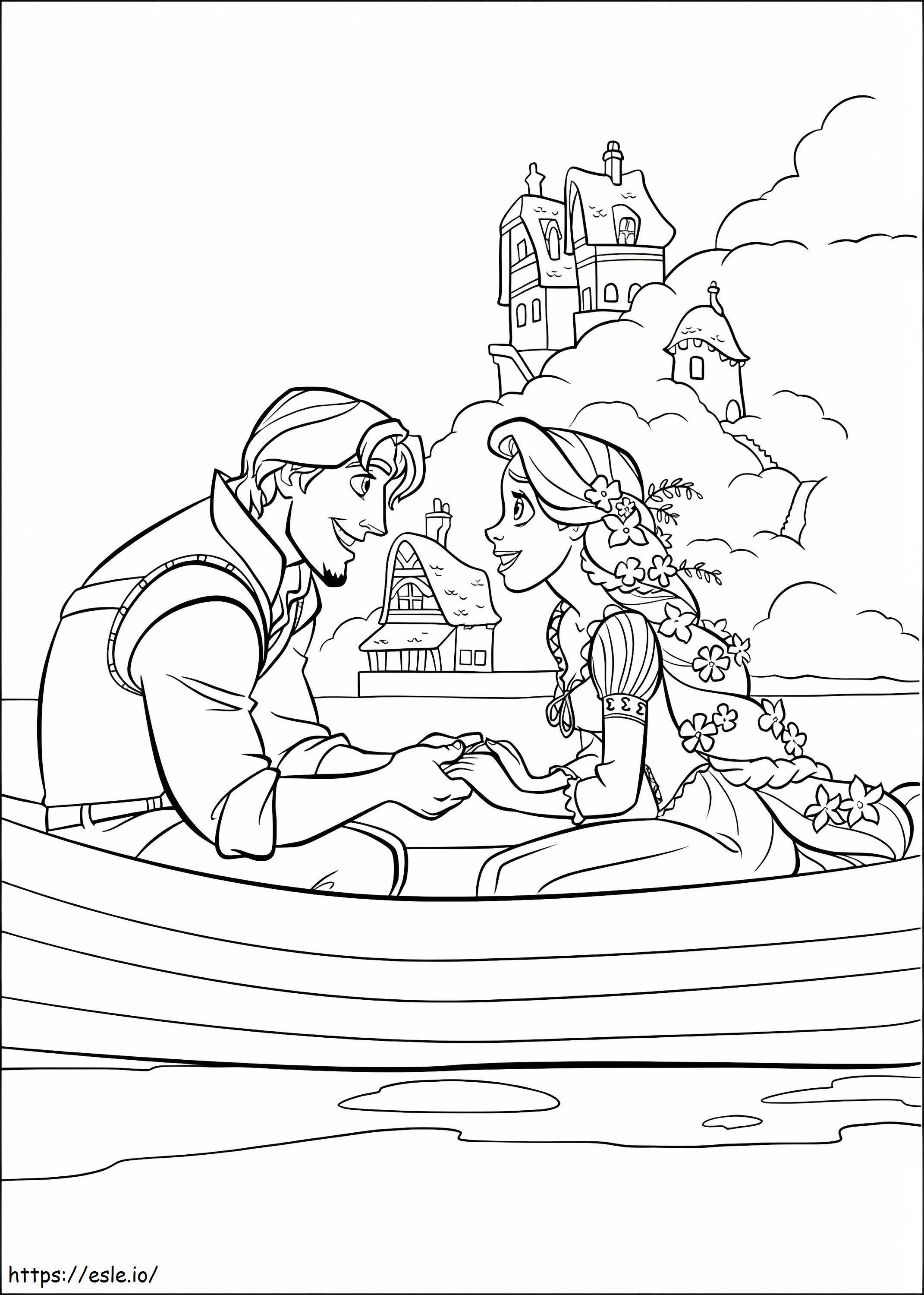  Flynn y Rapunzel en barco A4 para colorear