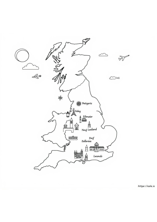 Engeland Kaart Kleurplaat