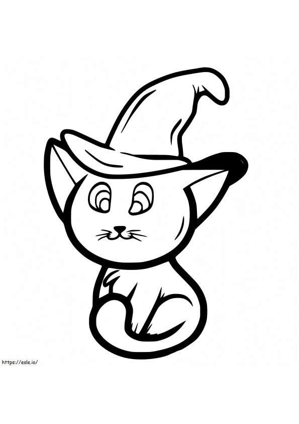 魔女の帽子をかぶった小さな猫 ぬりえ - 塗り絵
