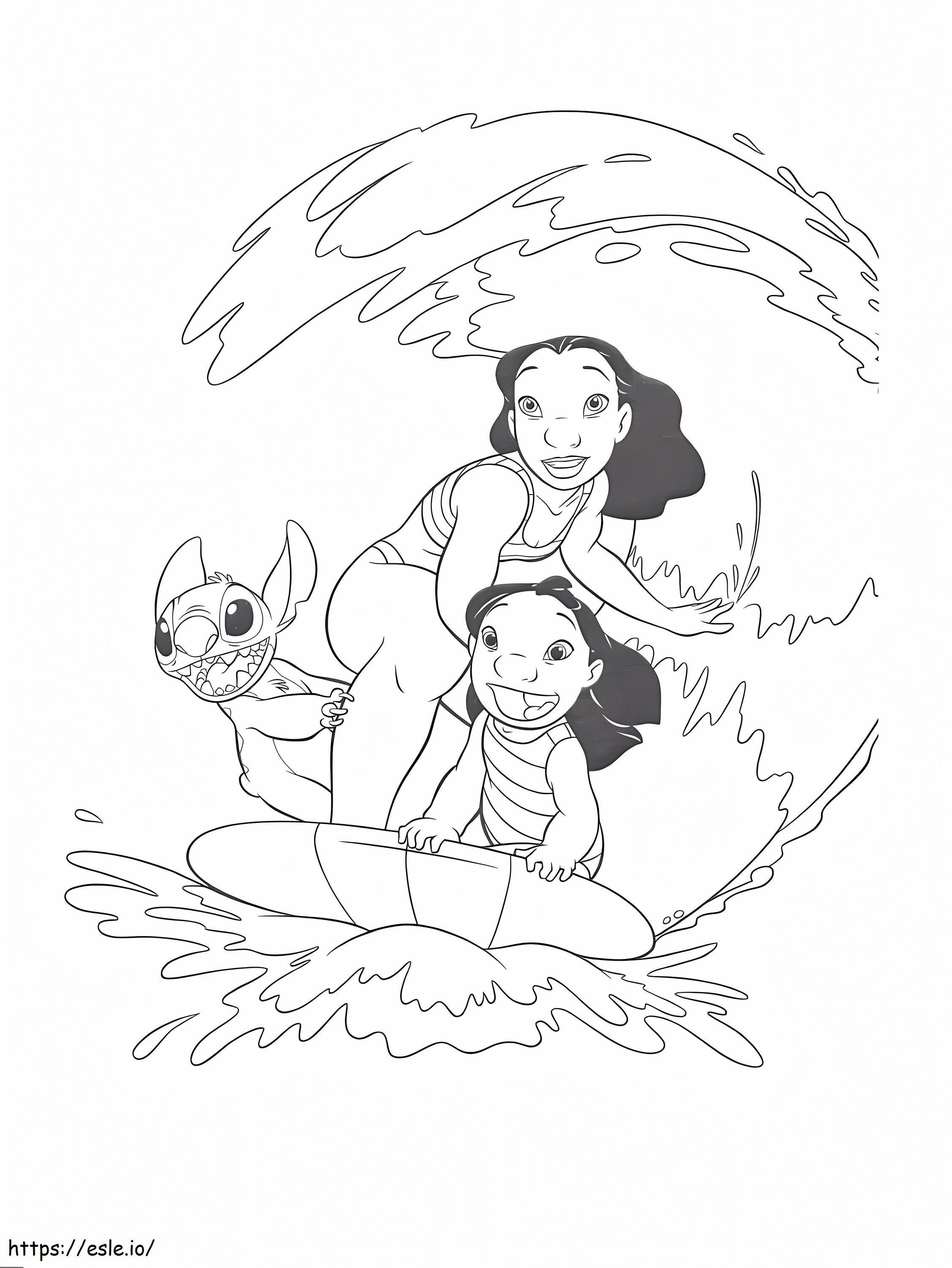 Lilo Stitch And Nani Surfing coloring page