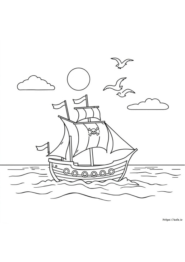 Easy Pirate Ship Coloring Page