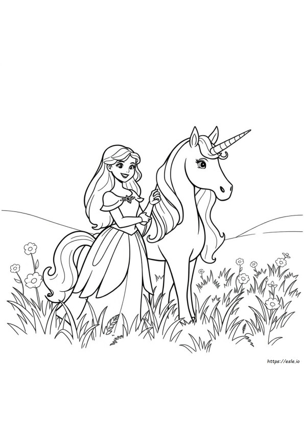 ユニコーンとプリンセス 塗り絵 無料