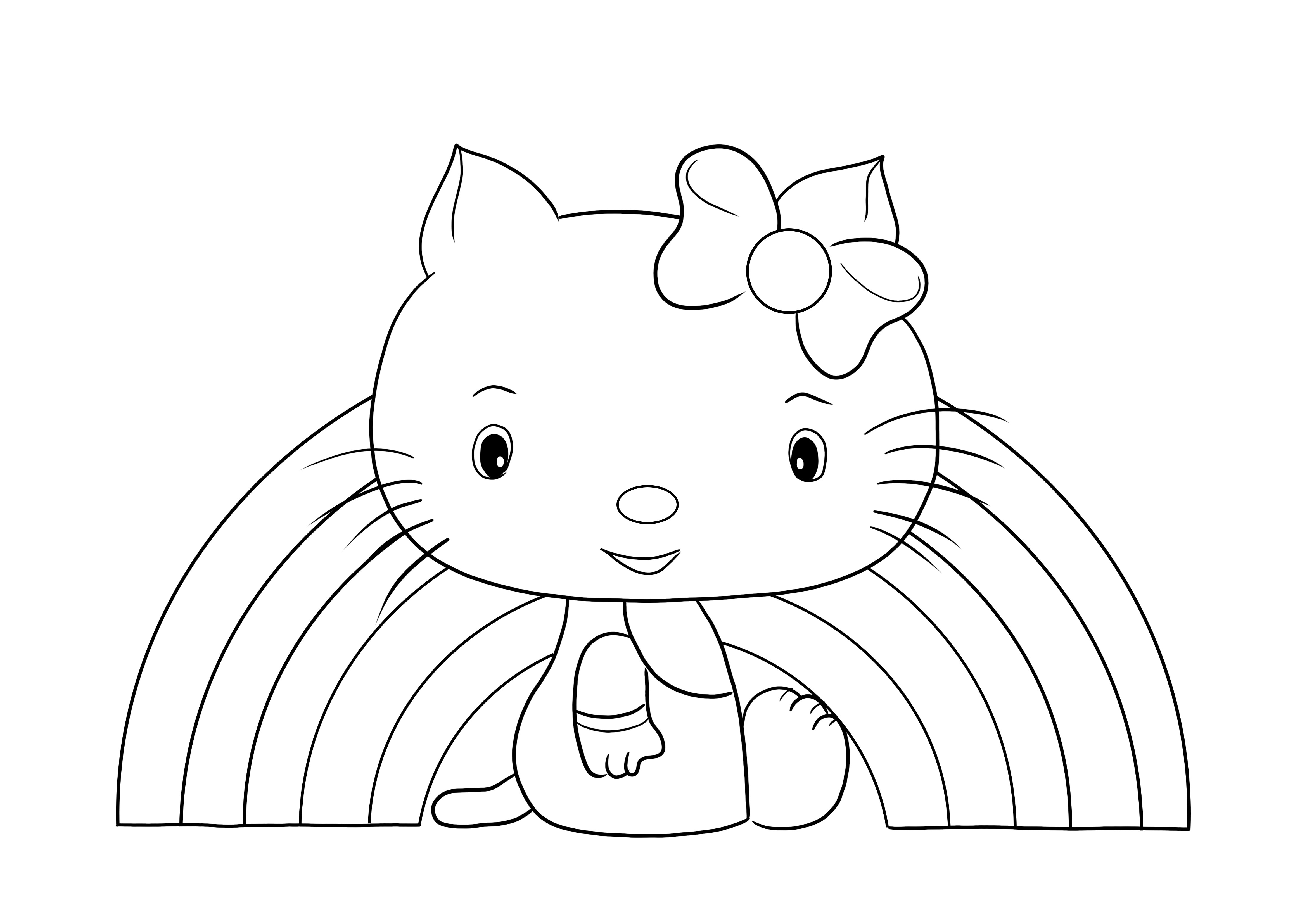 Hello Kitty Rainbow coloring page free to download and print
