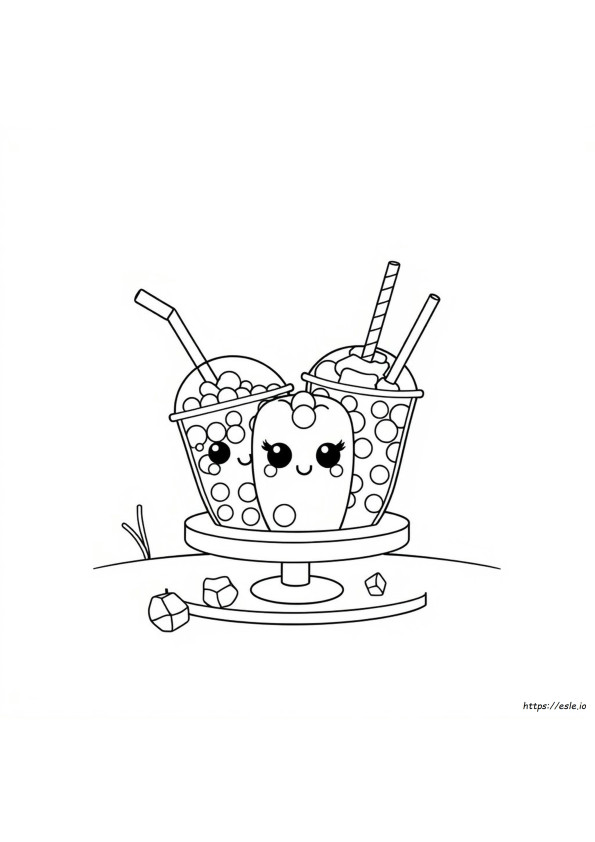 Süße Kawaii Boba Ausmalbilder