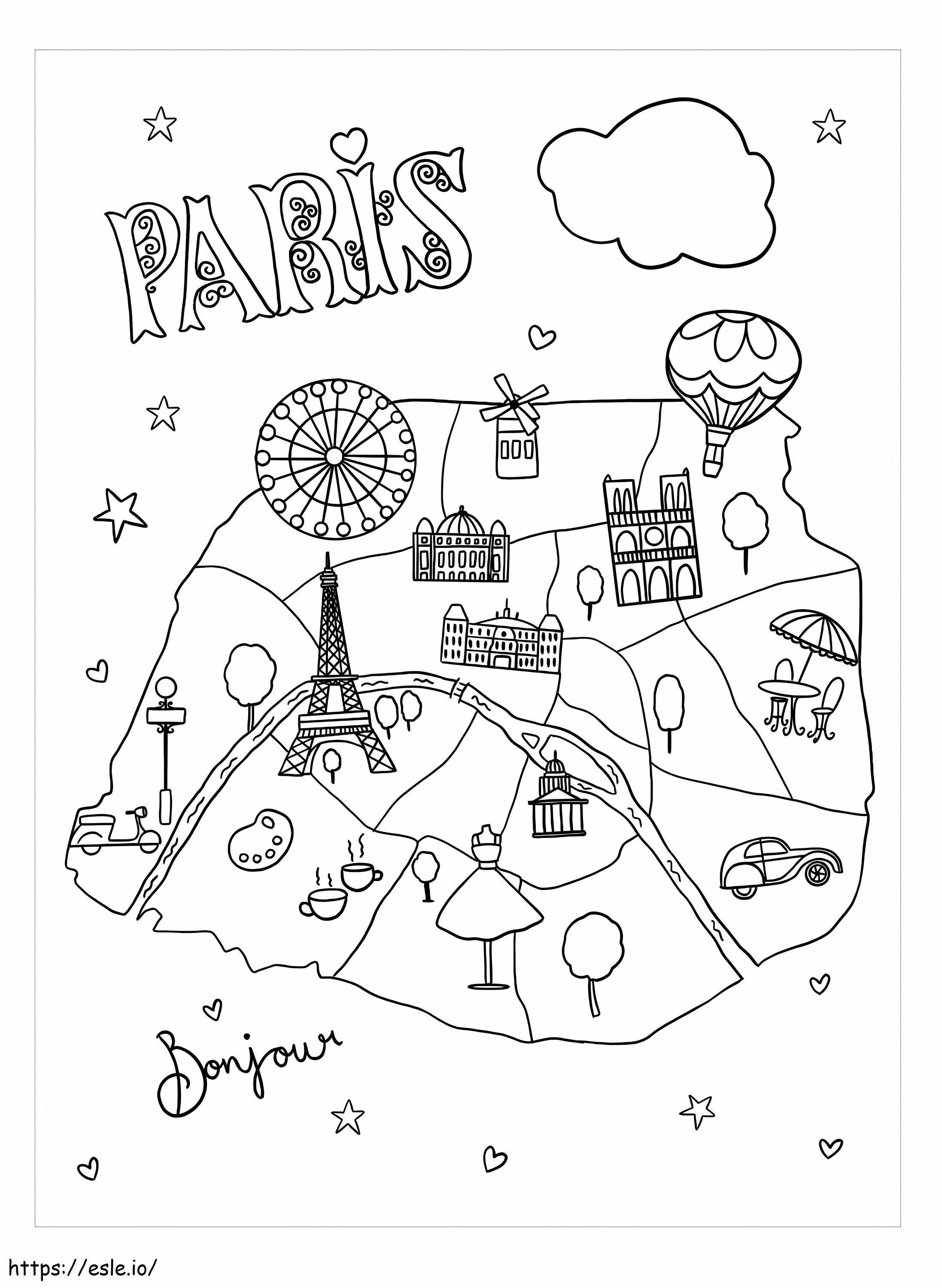 Mooie Kaart Van Parijs kleurplaat kleurplaat