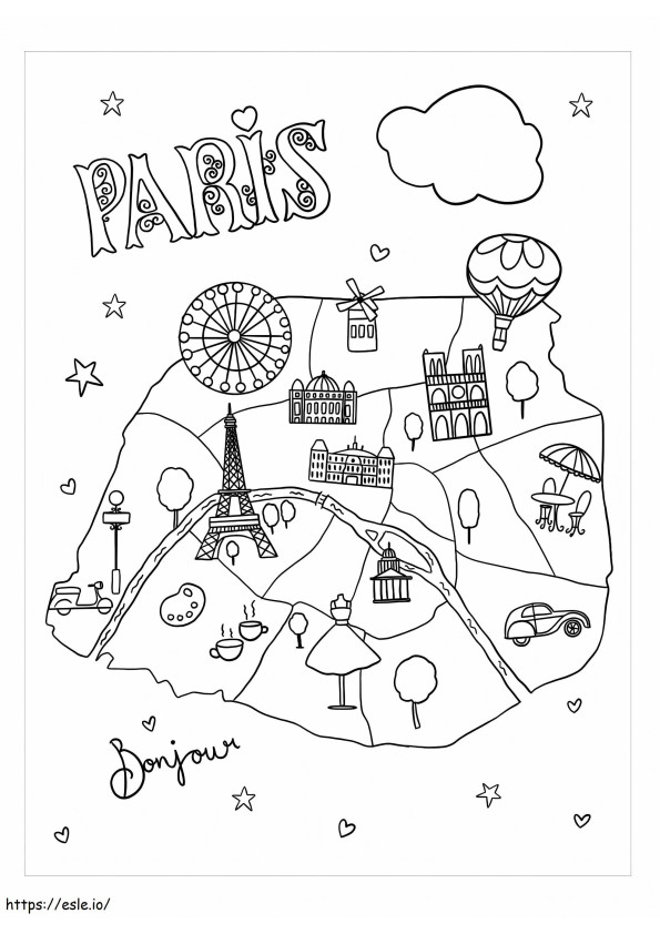 Coloriage Belle carte de Paris à imprimer dessin