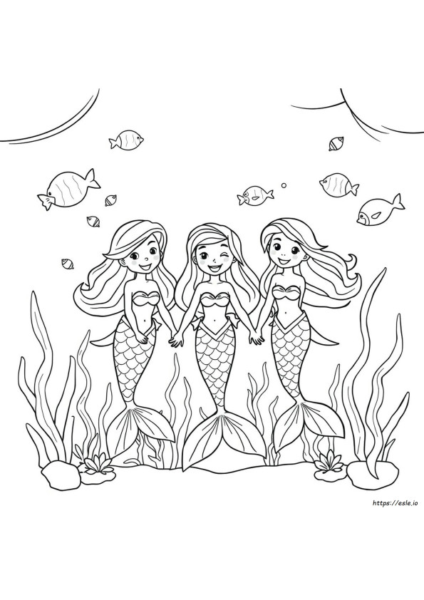 Gambar Mewarnai Putri Duyung Dan Teman