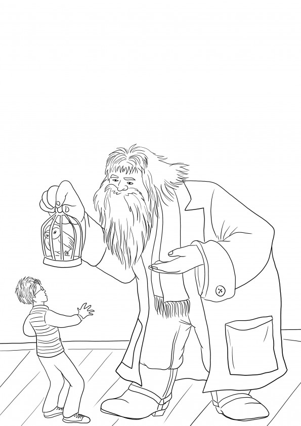 Hagrid offre un perroquet à Harry Potter à colorier image à télécharger gratuitement