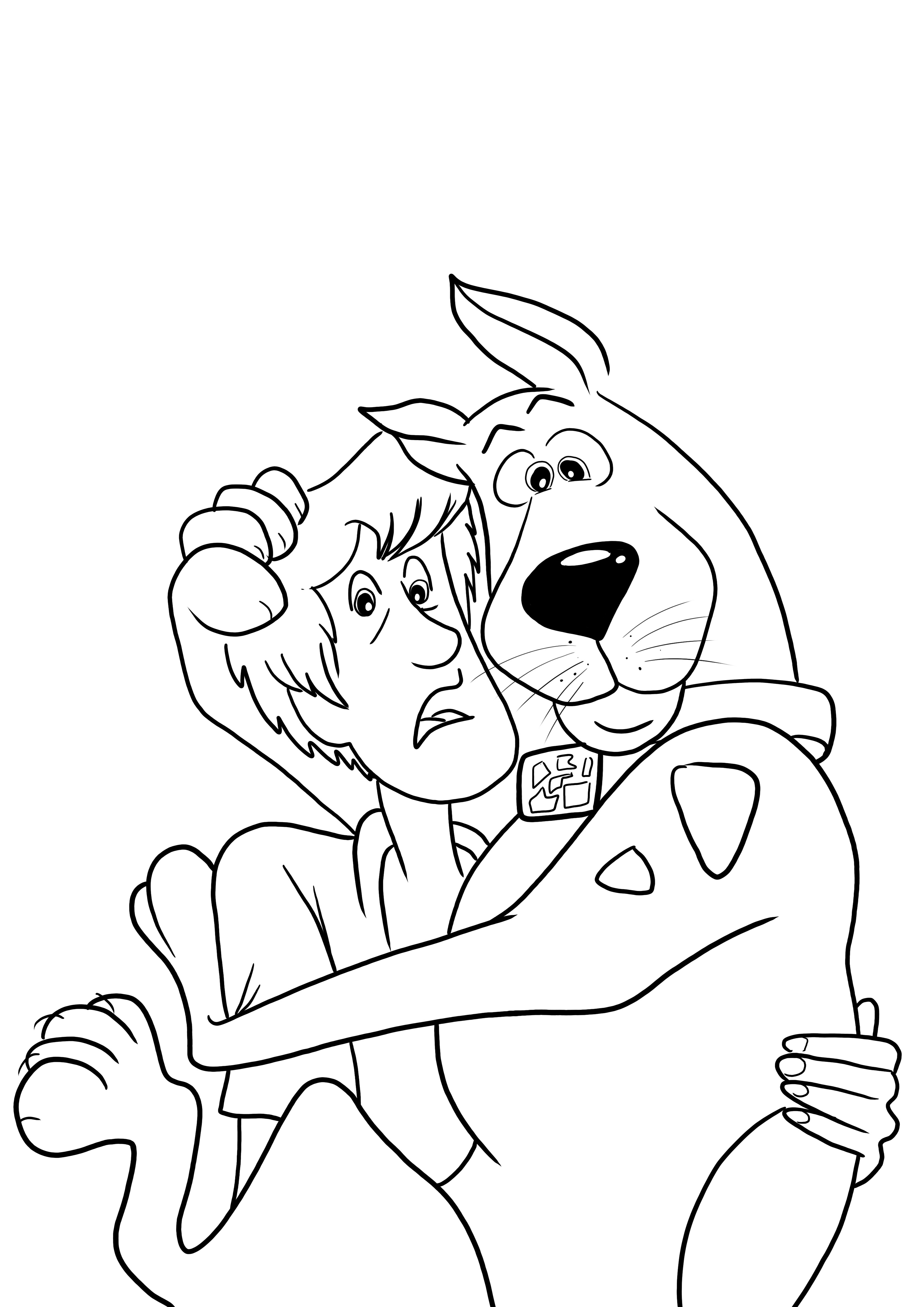 Lembar mewarnai gratis Scooby Doo dan Shaggy takut untuk diunduh untuk anak-anak