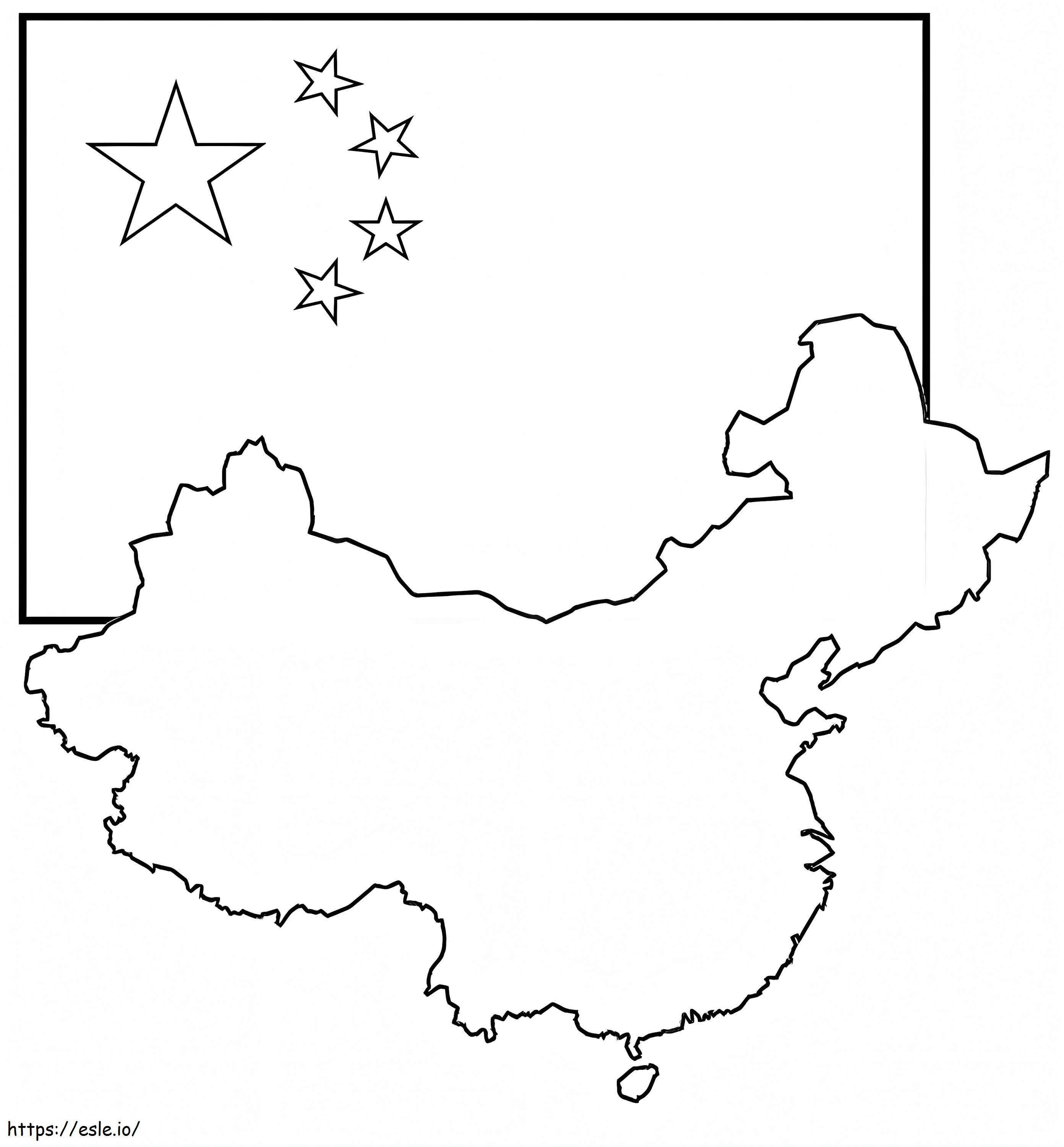 Mapa e Bandeira da China para colorir