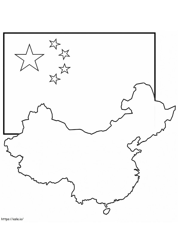 Coloriage Carte et drapeau de la Chine à imprimer dessin