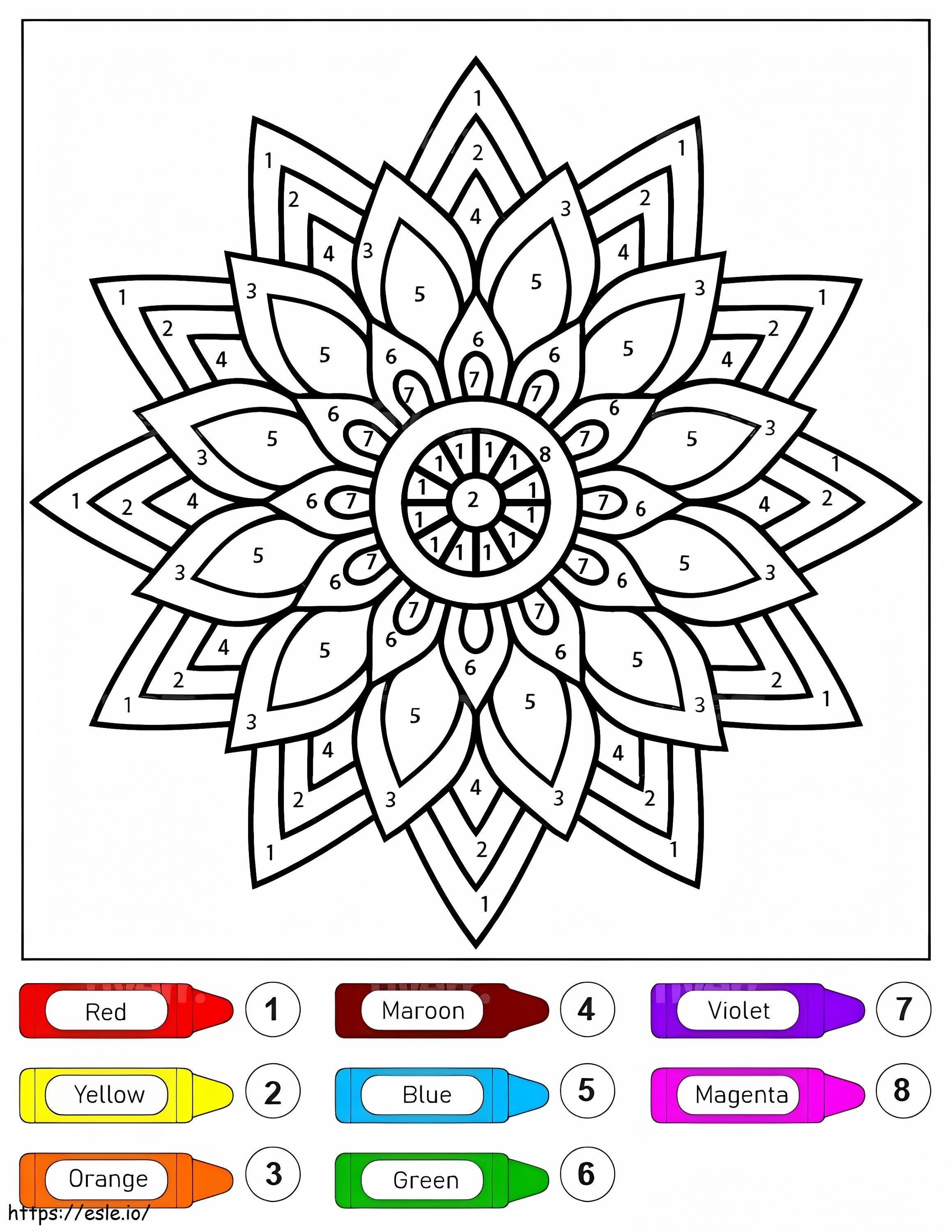 Mandala-kukka lapsille värin mukaan värityskuva