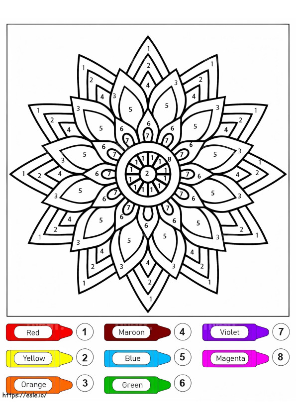 Mandala de flores para crianças coloridas por número para colorir