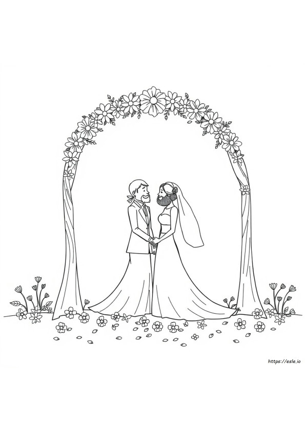 Wedding Couple Bride And Groom Beard Coloring Page