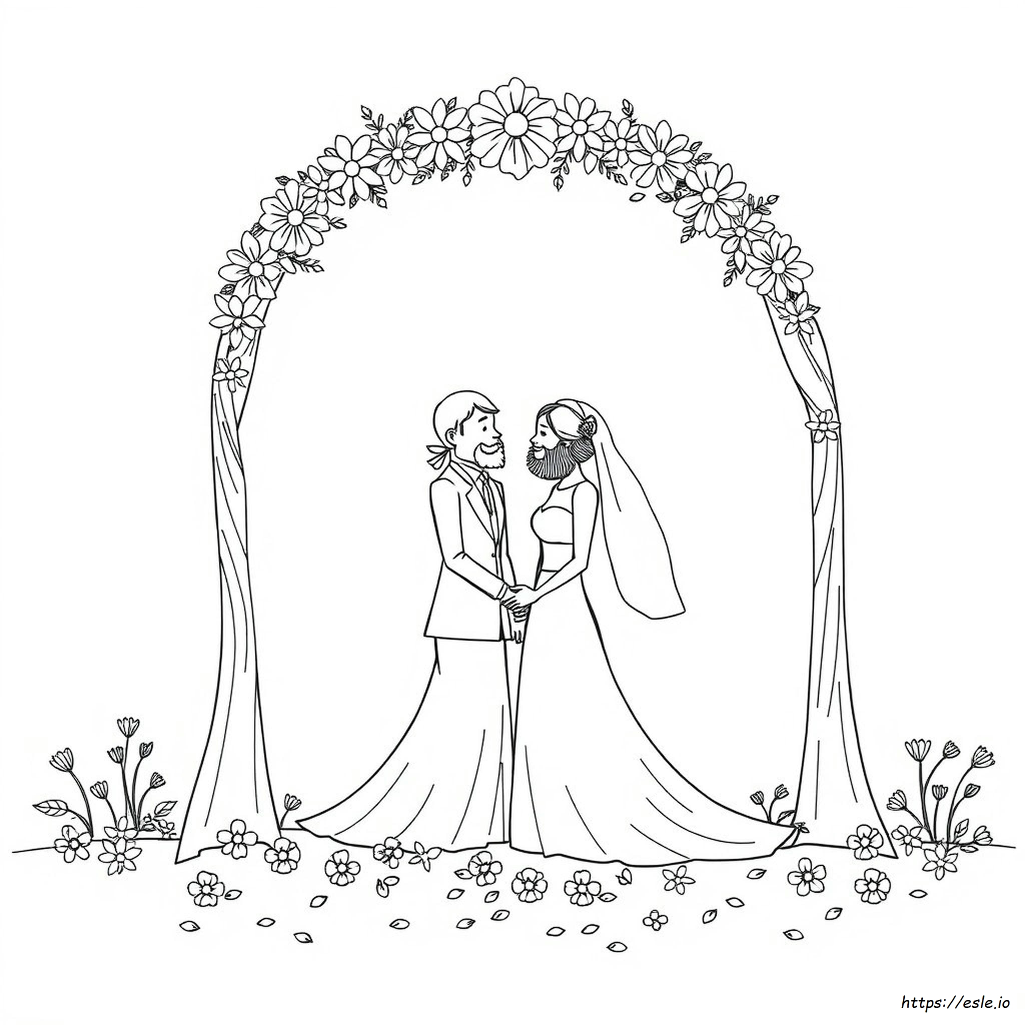 Wedding Couple Bride And Groom Beard Coloring Page