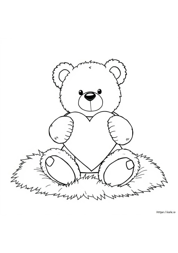 Teddy Bear Dengan Hati Gambar Mewarnai Dapat Dicetak