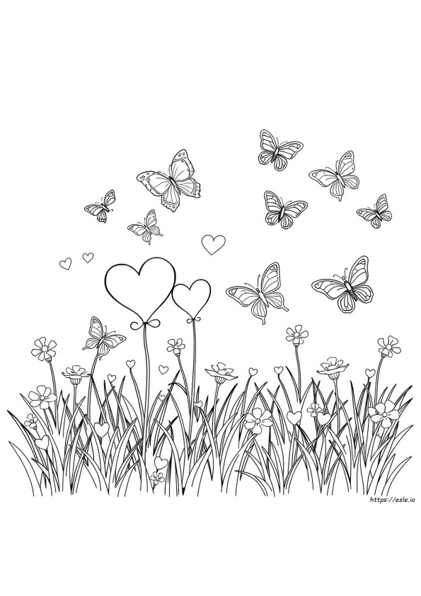 Hearts And Butterflies Coloring Pages