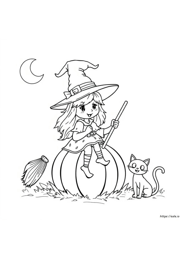 Gambar Mewarnai Penyihir Halloween Lucu