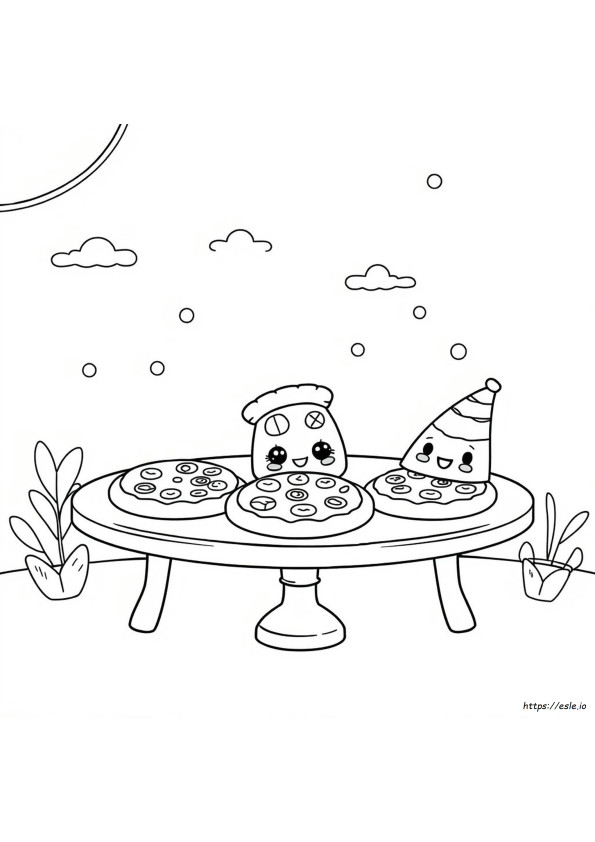 Gambar Mewarnai Pizza Kawaii