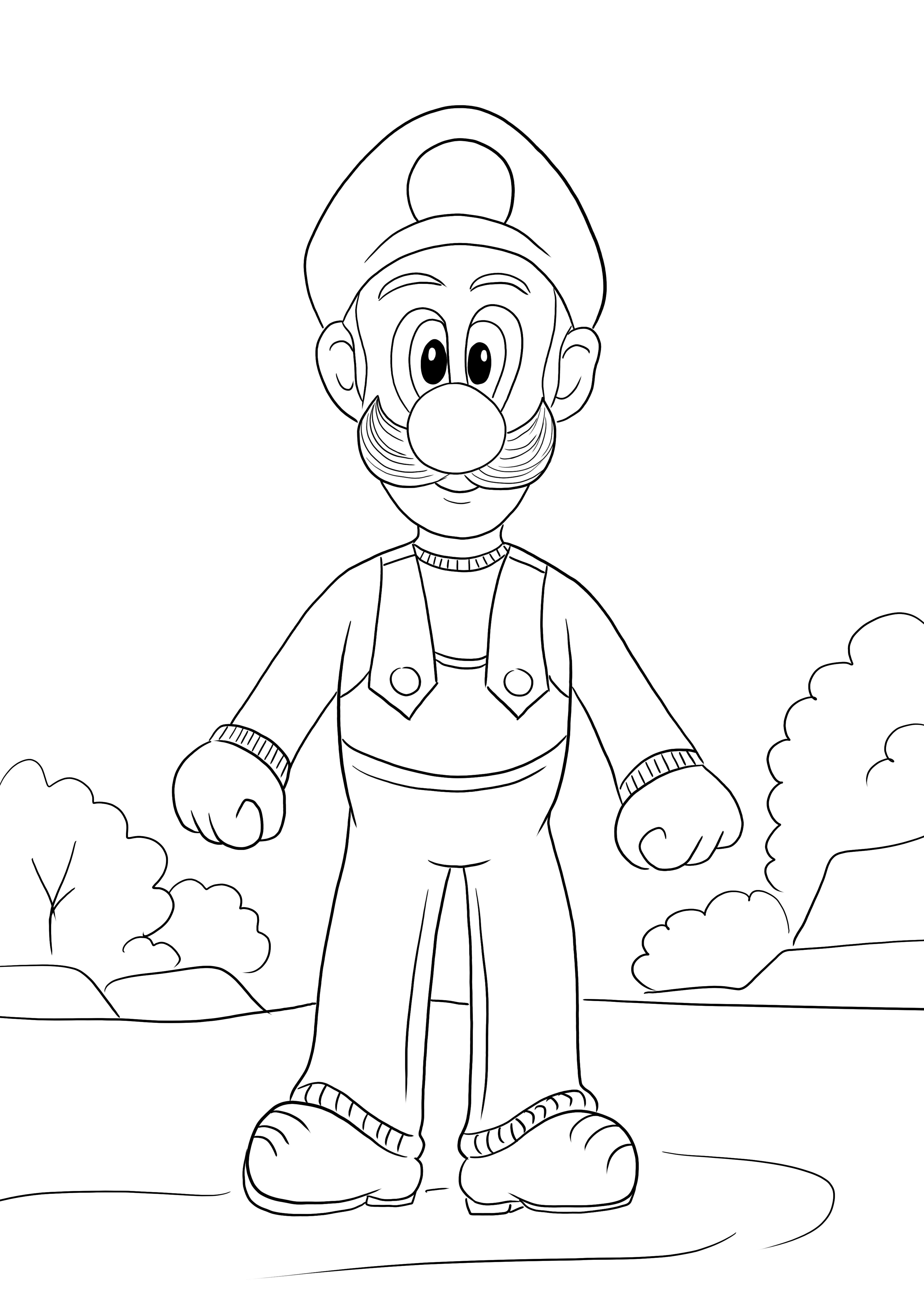 Here is a free coloring image of Luigi from the Super Mario game to download or free print