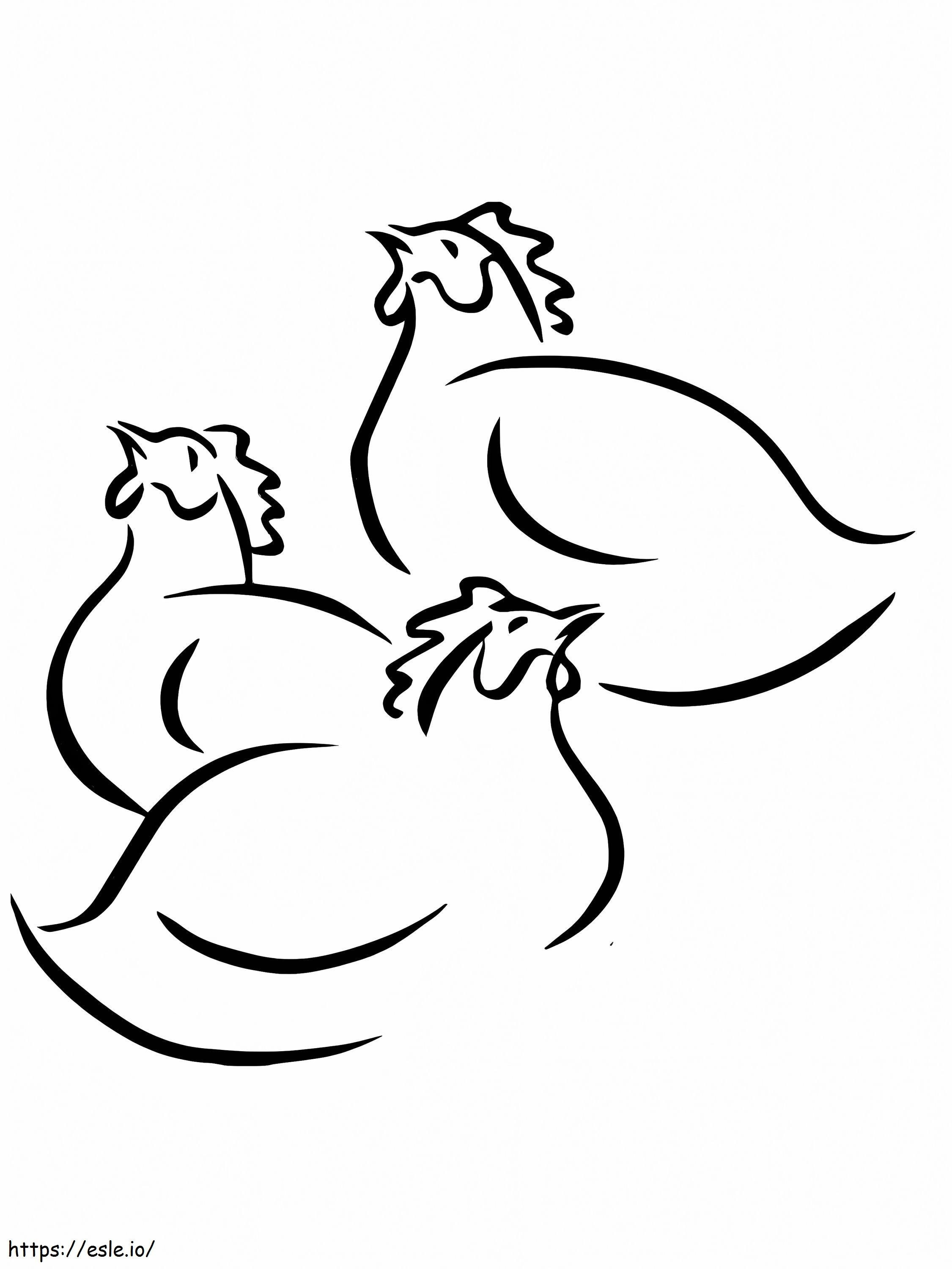 Kolme ranskalaista kanaa värityskuva