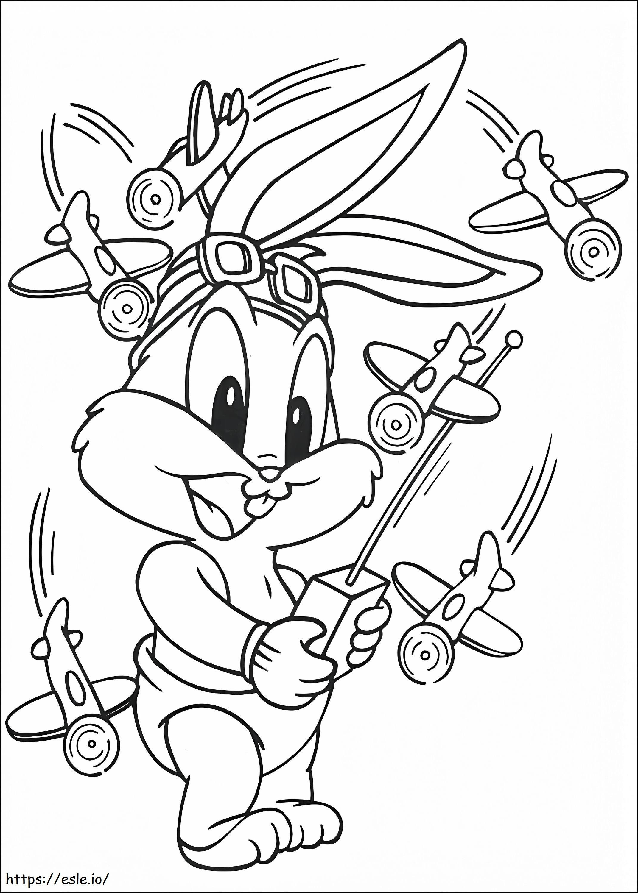  Baby Bugs Bunny che gioca con gli aerei giocattolo A4 da colorare