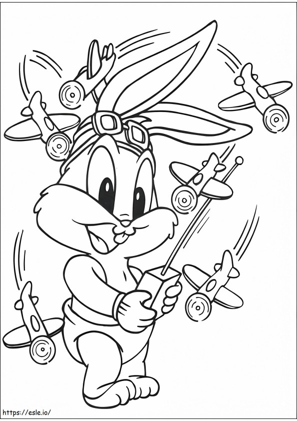 Coloriage  Baby Bugs Bunny jouant des avions jouets A4 à imprimer dessin