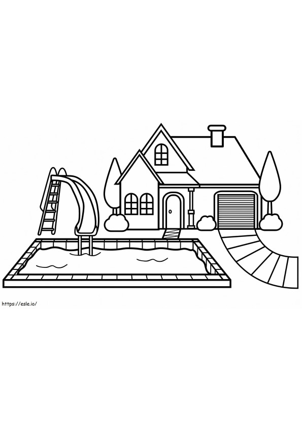 House With Swimming Pool coloring page