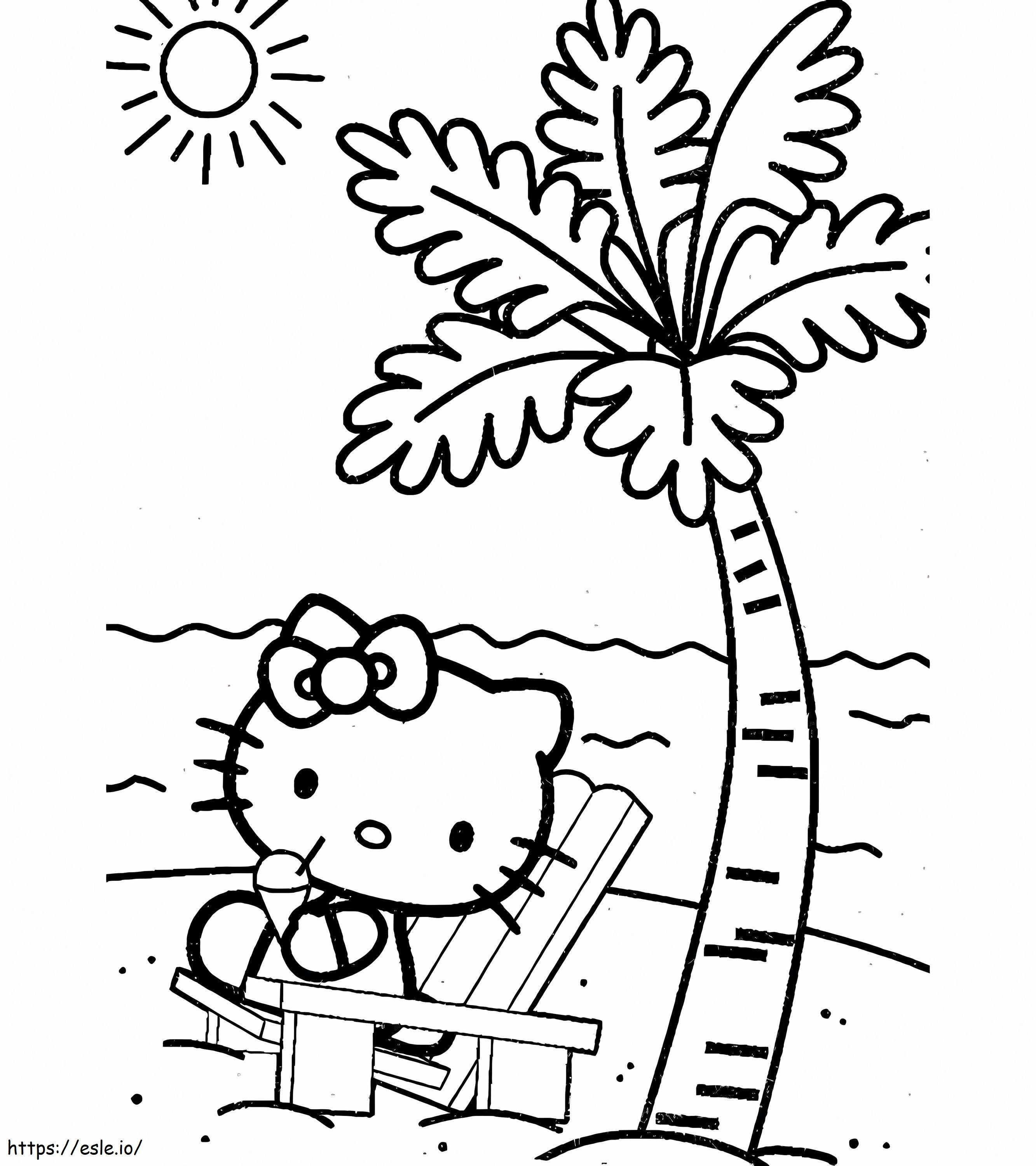 Coloriage Bonjour Kitty sur la plage à imprimer dessin