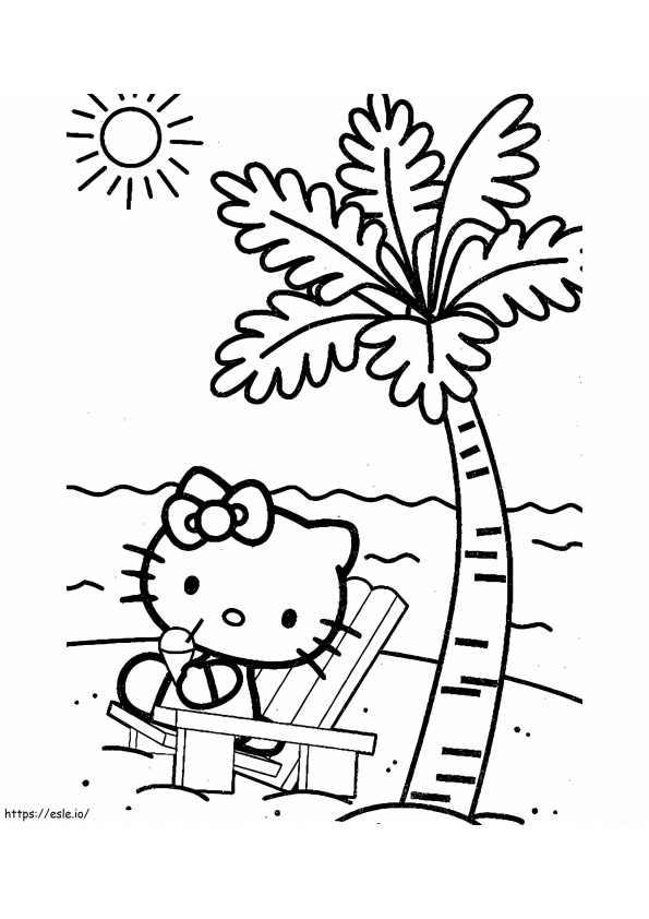 Hello Kitty na praia para colorir