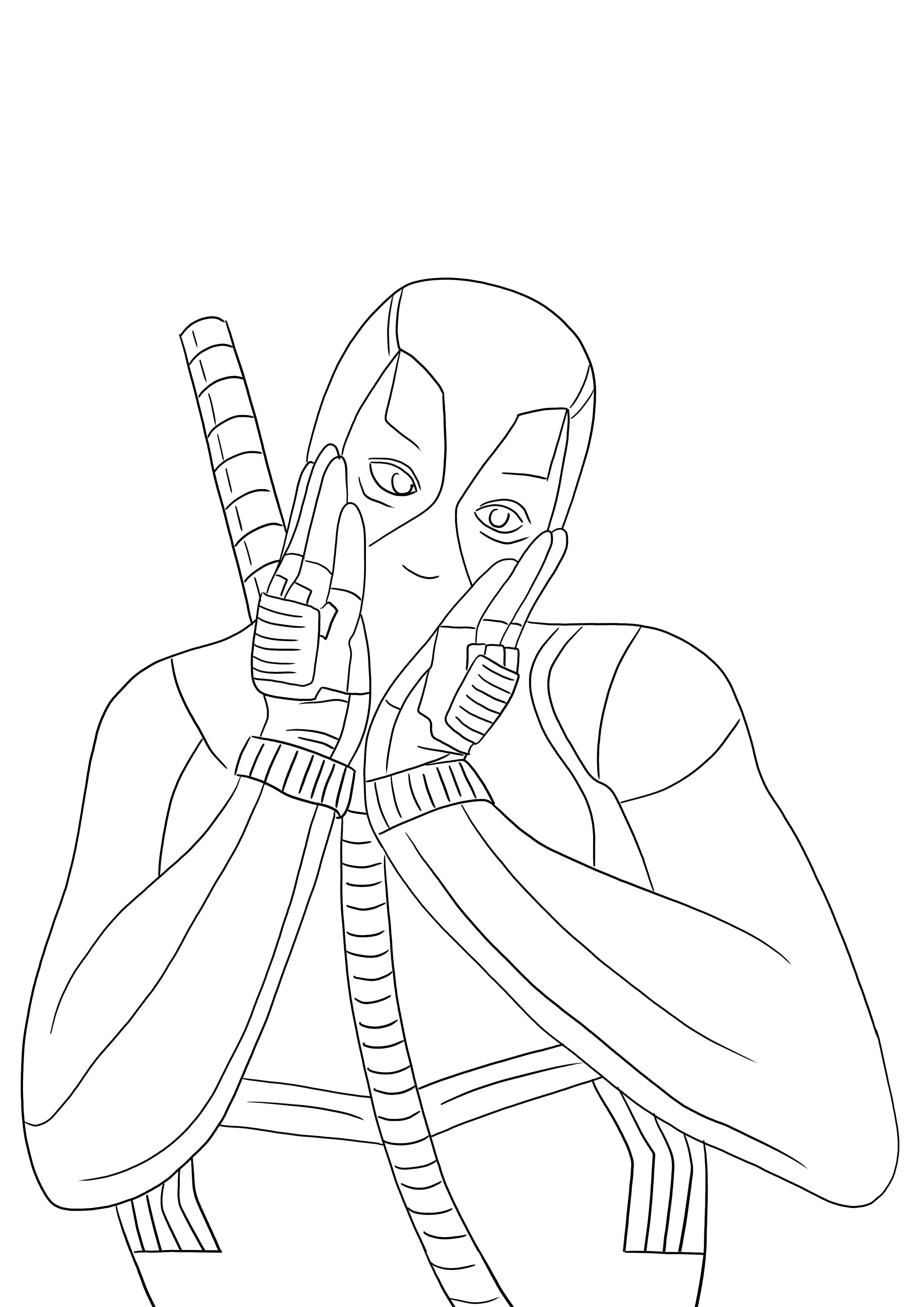 Lovely Deadpool from Marvel stories coloring sheet free to download or print