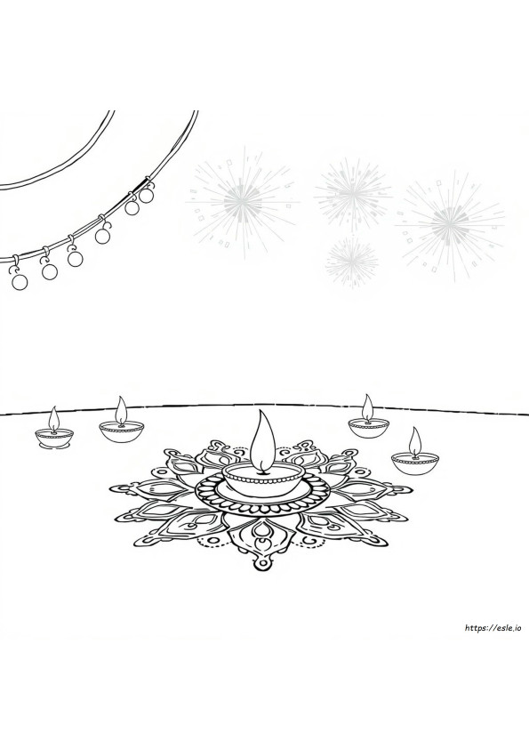 Diwali Mewarnai Halaman Template Rangoli Mudah