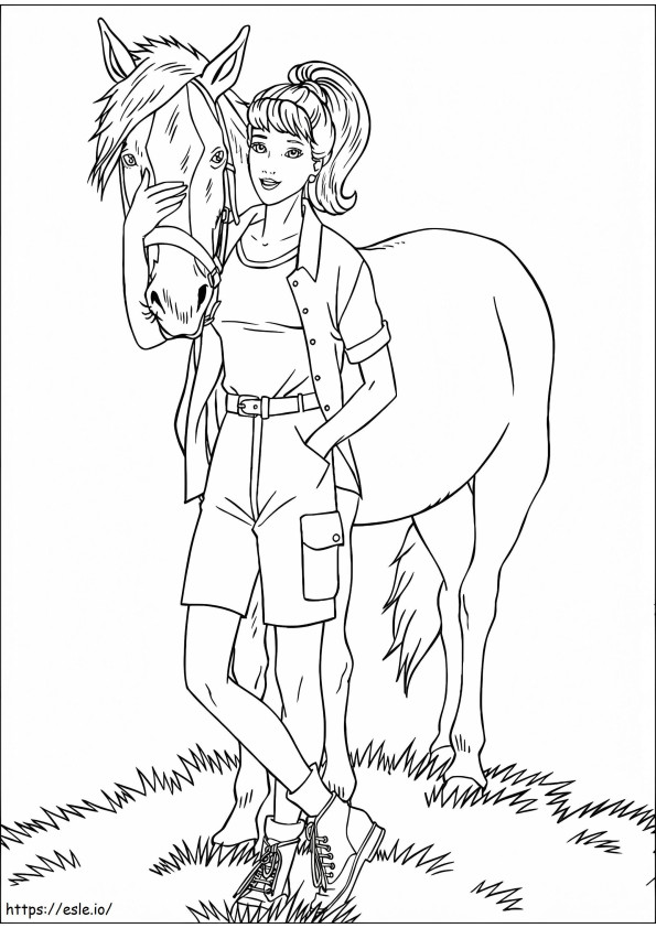 Barbie With Horse A4 coloring page