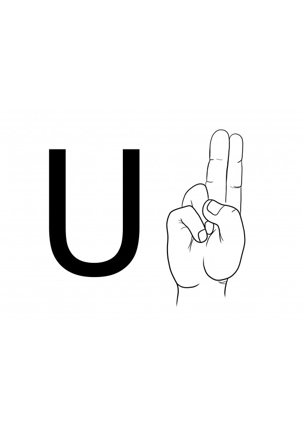 ASL Sign Language Letter U coloring page to print for free