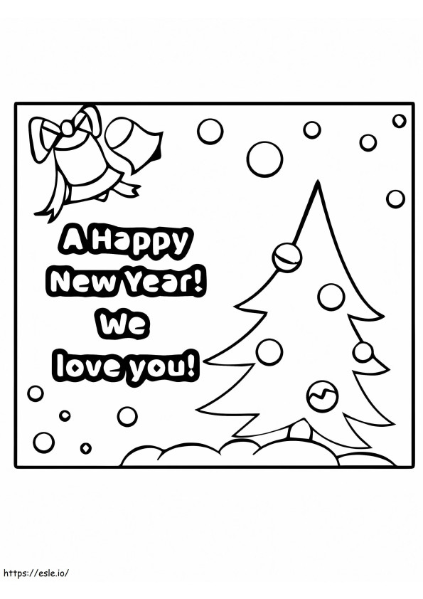Frohes Neues Jahr, Glocken, Und, Baum, Färbung, Page ausmalbilder
