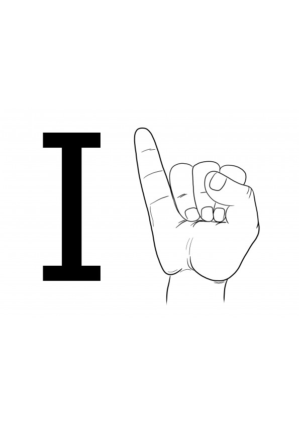 A coloring page free to print or download of ASL Sign Language Letter I to learn the alphabet
