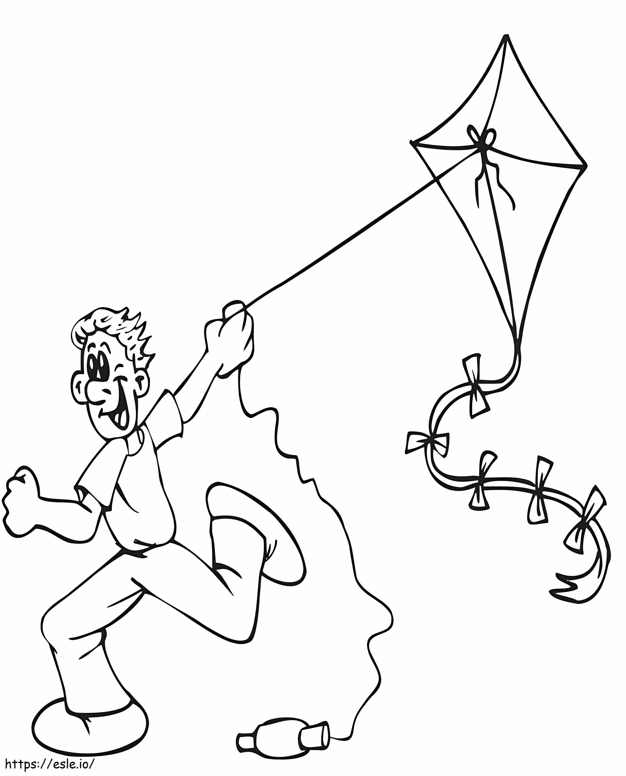 凧揚げをする少年 ぬりえ - 塗り絵