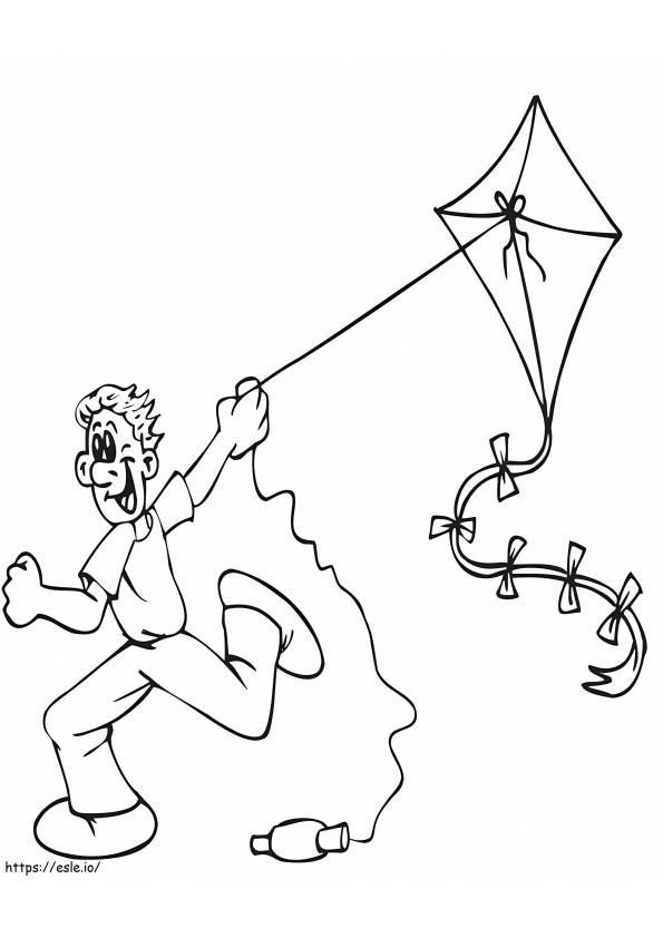 凧揚げをする少年 ぬりえ - 塗り絵