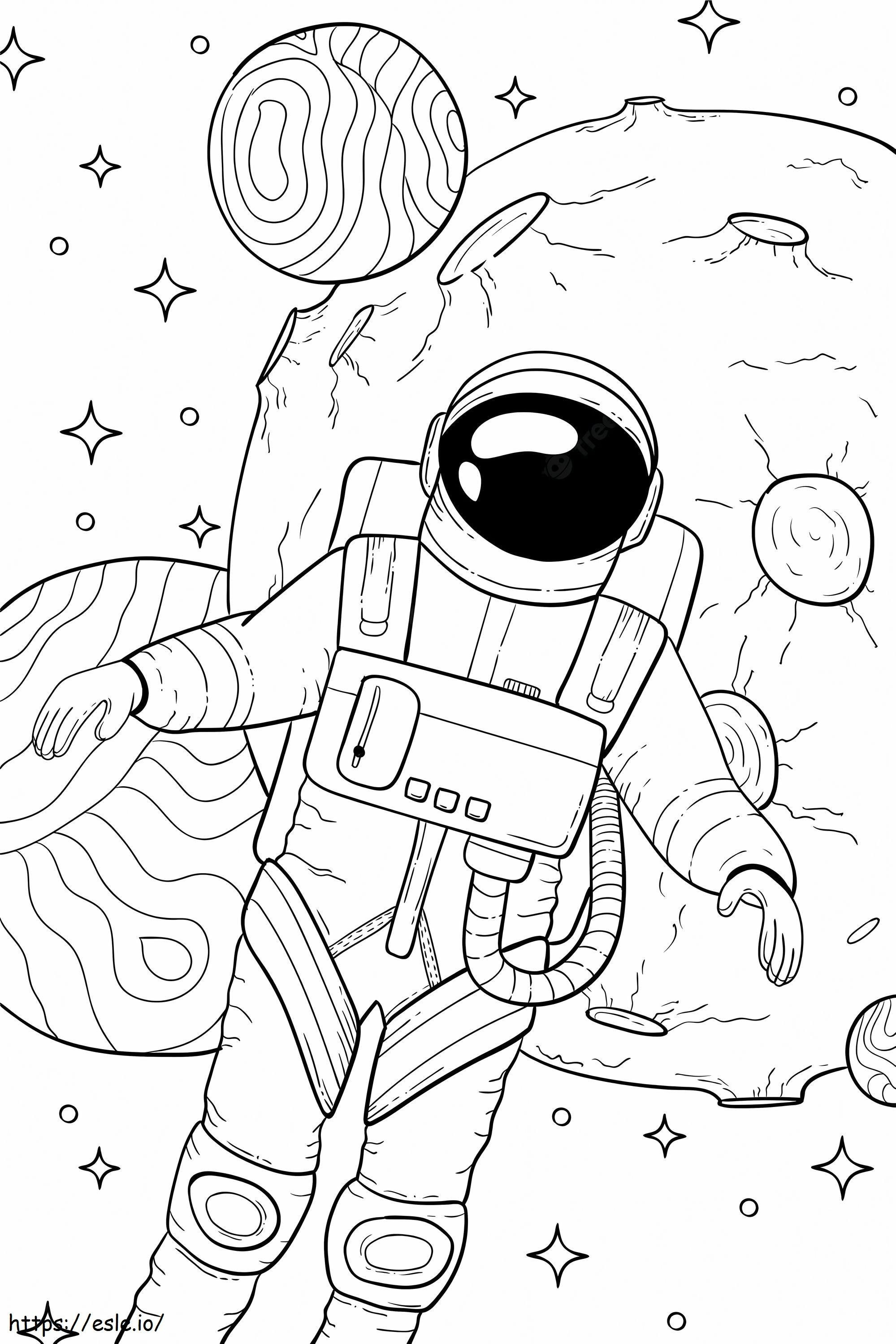 Cool Astronaut With Planets coloring page