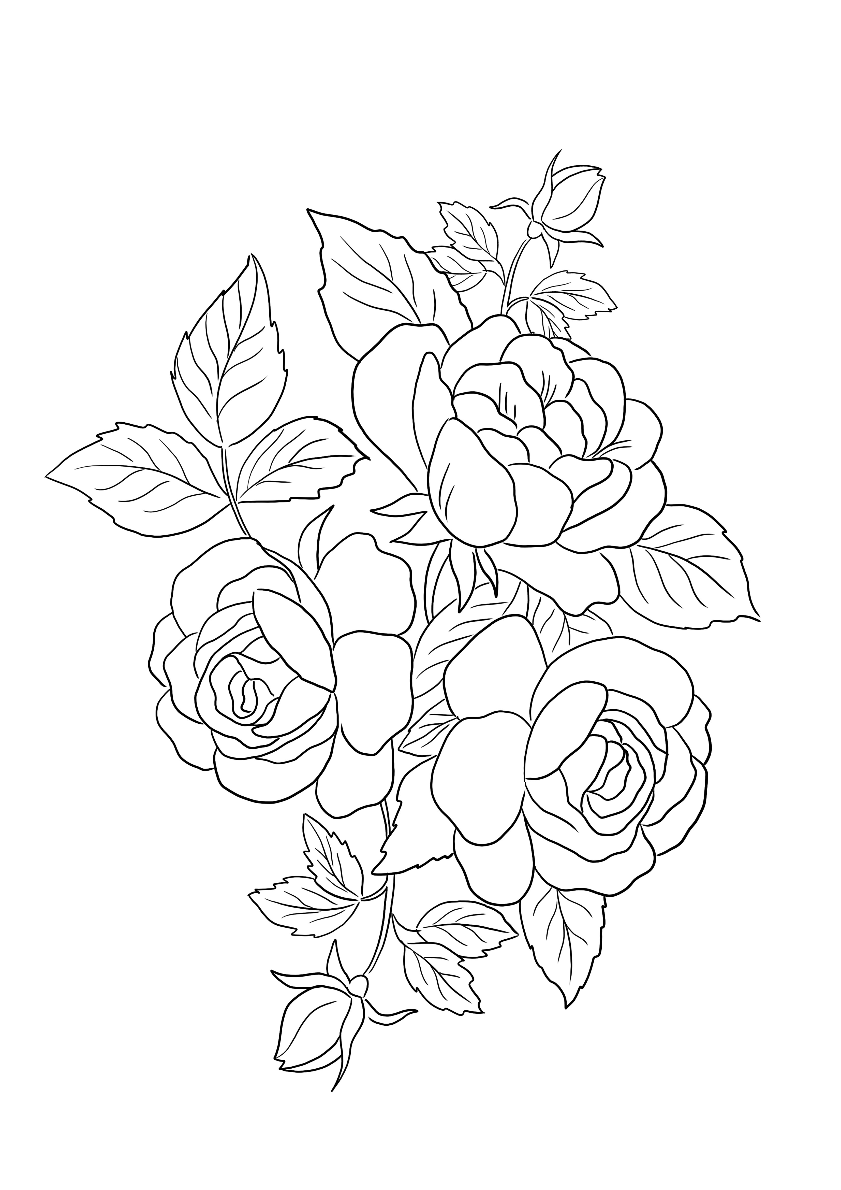 Imagem para colorir gratuita de Rosas Flores para imprimir ou baixar para crianças