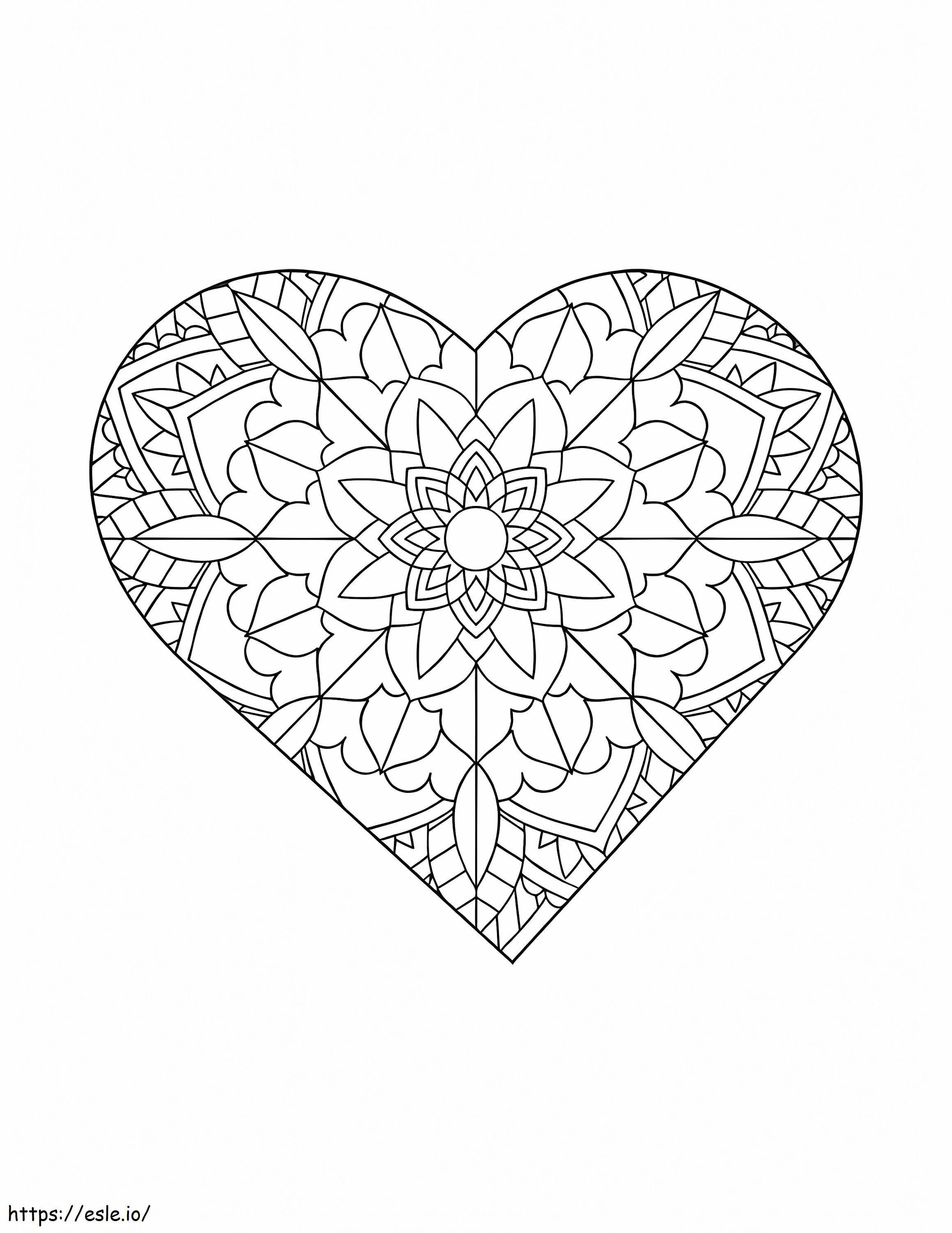 Mandala a forma di cuore da colorare