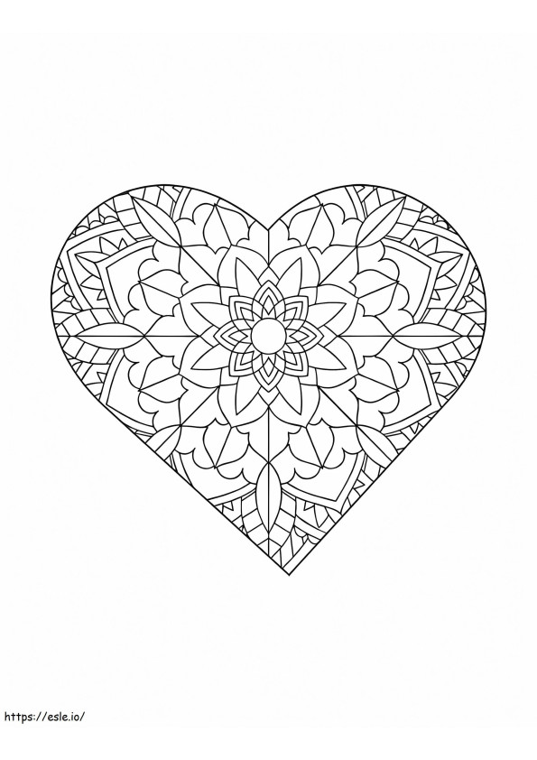 Mandala în formă de inimă de colorat